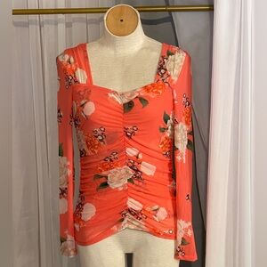 INC International Concepts Coral Floral Long Sleeve Blouse